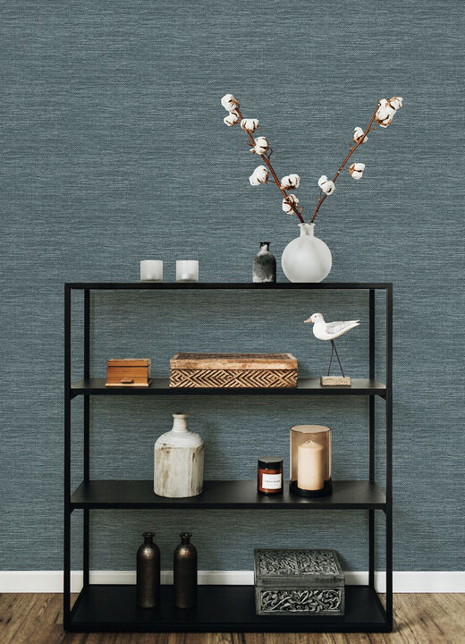 Malin Dark Blue Faux Grasscloth Wallpaper (Set of 2)