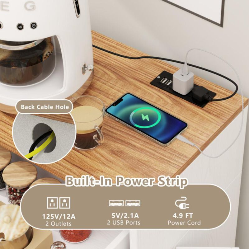 Hivvago Tilt Out Trash Can Cabinet with Outlets and Adjustable Shelf