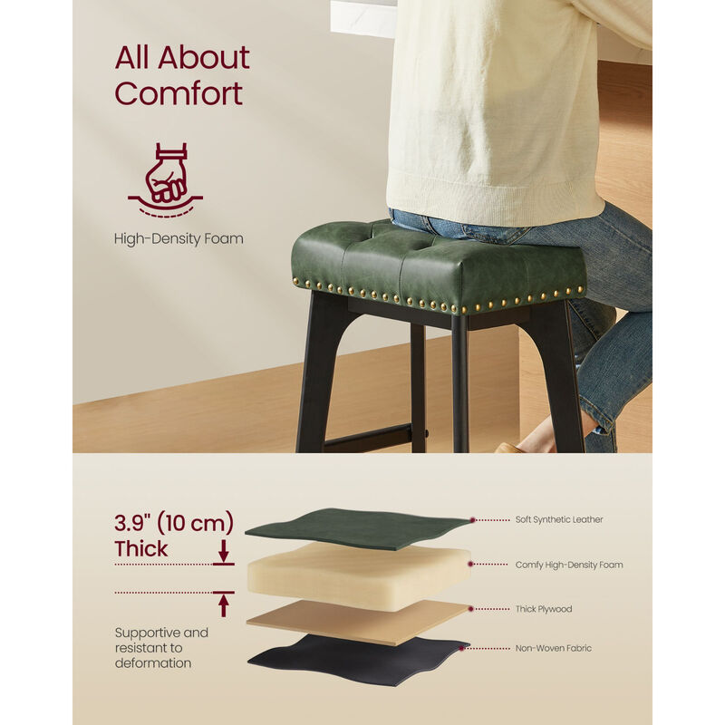 Set of 2 Upholstered Counter Height Bar Stools for Casual Dining Spaces