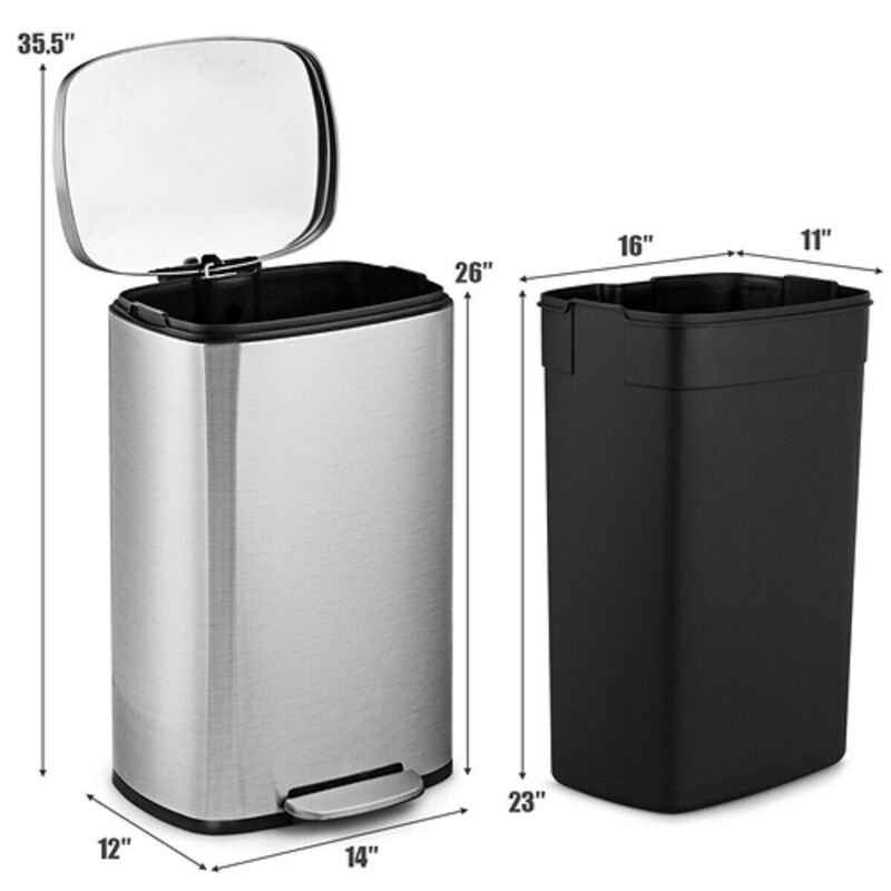 Stainless Steel 13-Gallon Kitchen Trash Can Modern Foot Pedal Step Design for Convenient Use