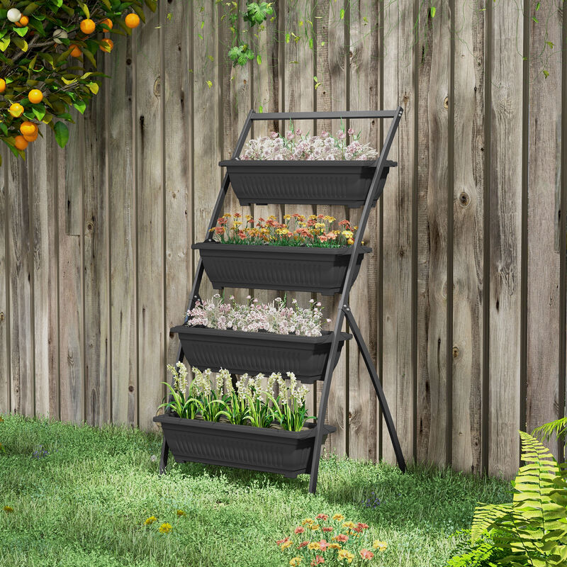 Outsunny Raised Garden Bed, 4 Tier Vertical Garden Planter Set for Indoor or Outdoor, 4 Outdoor Planter Boxes with Stand, Self Draining Design Elevated Garden for Vegetable, Flowers & Herbs, Black
