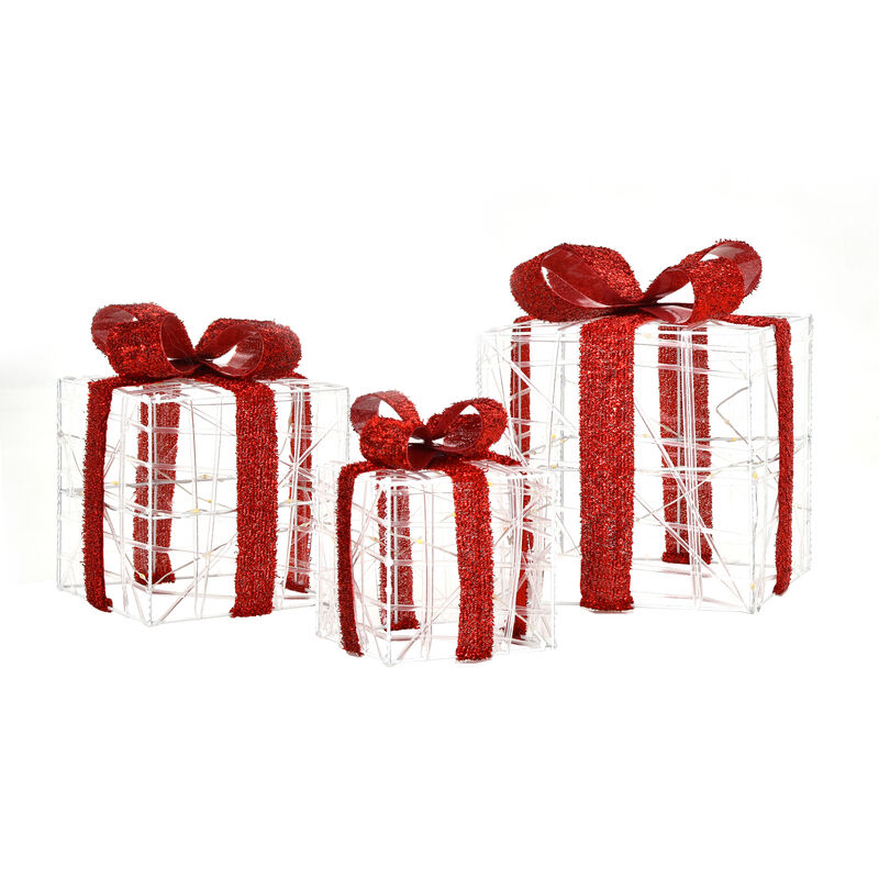 3 Pieces Christmas Lighted Gift Boxes Decorations with 60 LED Lights for Indoor and Outdoor image number 0