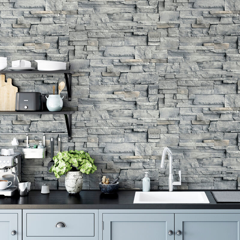Cornell Grey Slate Wall Wallpaper image number 2