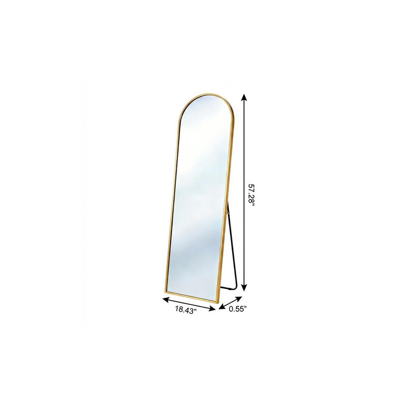 HomeRoots 57" Gold Aluminum Arch Freestanding And Wall Mounted Framed Full Length Mirror image number 4