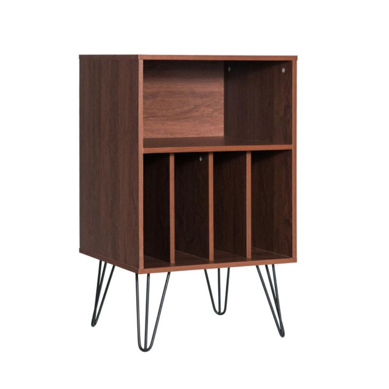 Hivvago Freestanding Record Player Stand Record Storage Cabinet with Metal Legs