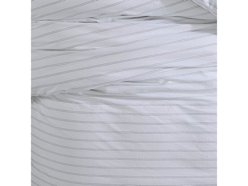 3 Piece Queen Comforter Set with Pinstripe Pattern, White and Black - Benzara