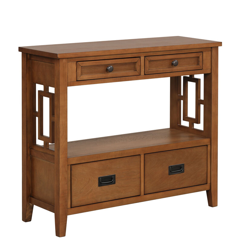 GOODSILO Farmhouse Pine Wood Console Table Entry Sofa Table with 4 Drawers and Storage Shelf image number 5