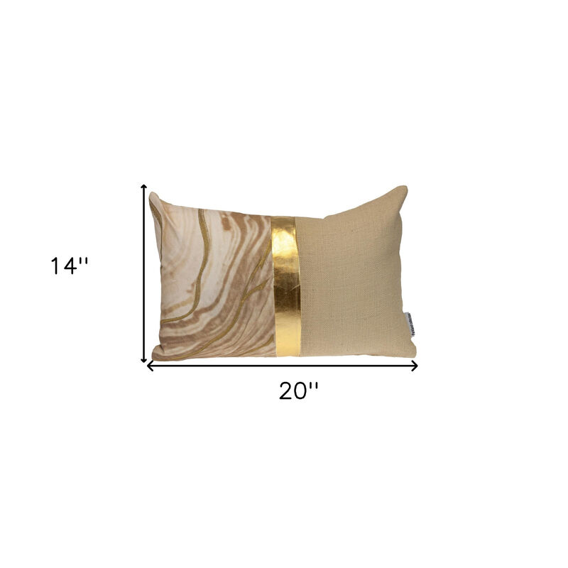 HomeRoots 14" X 20" Beige and Gold Striped Cotton Blend Throw Pillow image number 4