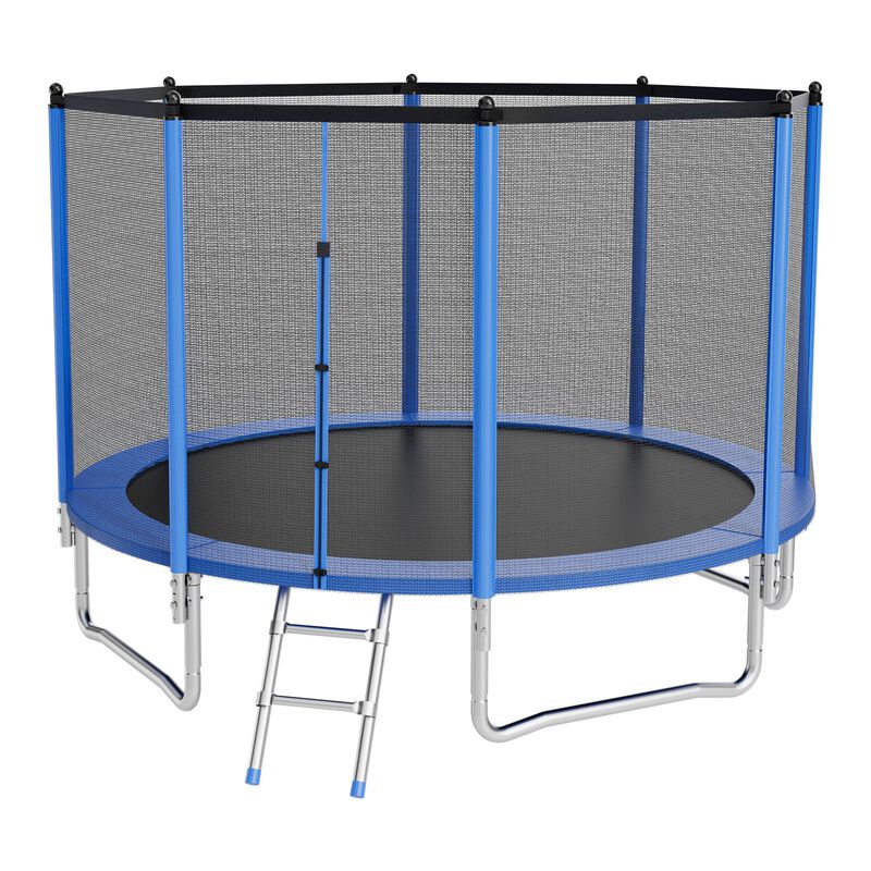 Heavy Duty Outdoor Trampoline with Enclosure Net, Round Backyard Trampoline for Kids & Adults-Blue image number 0