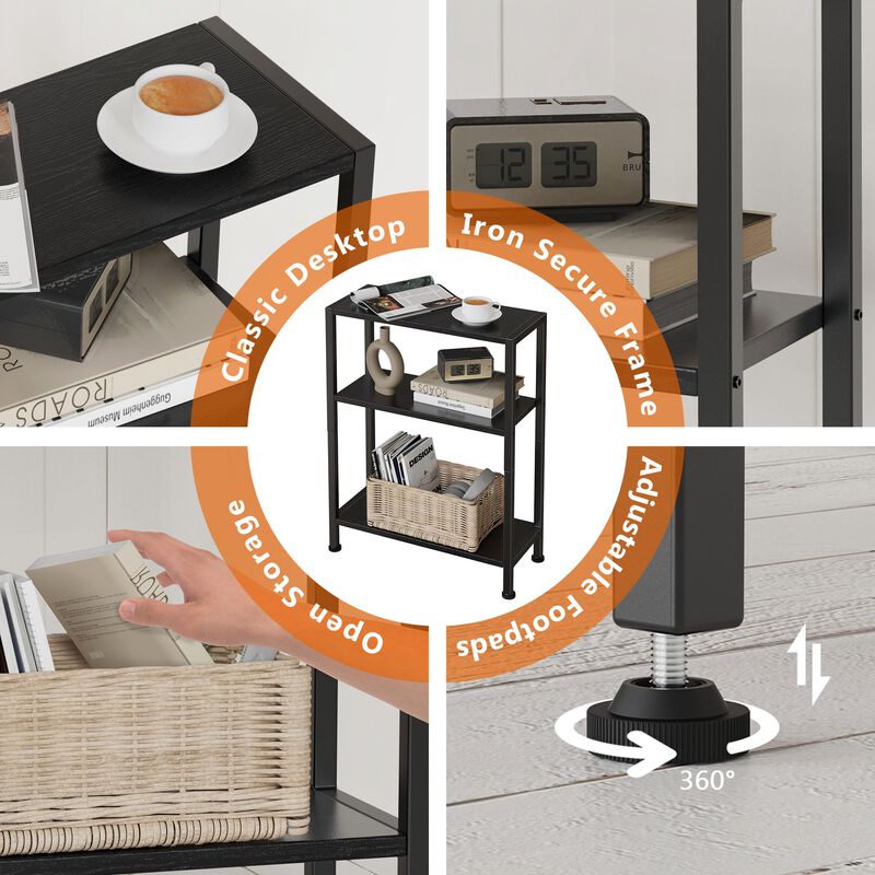 Vantimo 3-Tier Side Table, Small End Table, Sofa Side Table for Narrow Spaces, Slim End Table, Nightstand Table, for Living Room