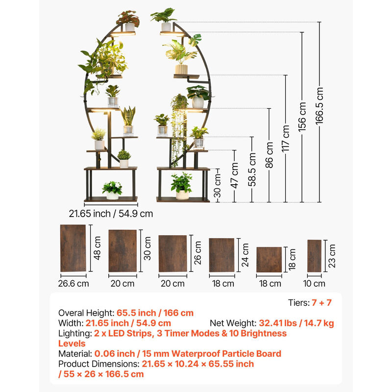 2 Pack Tall Plant Stand with LED Grow Lights, Multi Tier Indoor Plant Shelf image number 2