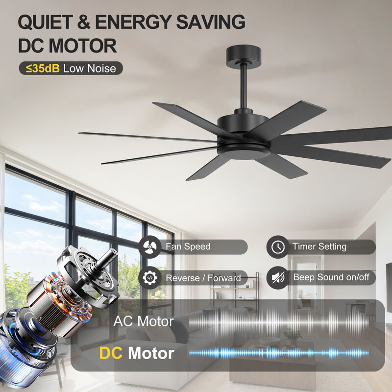 Breezary 52 Inch Ceiling Fan without Light, 8 Reversible Blades,Remote Control, 6 Speed image number 3