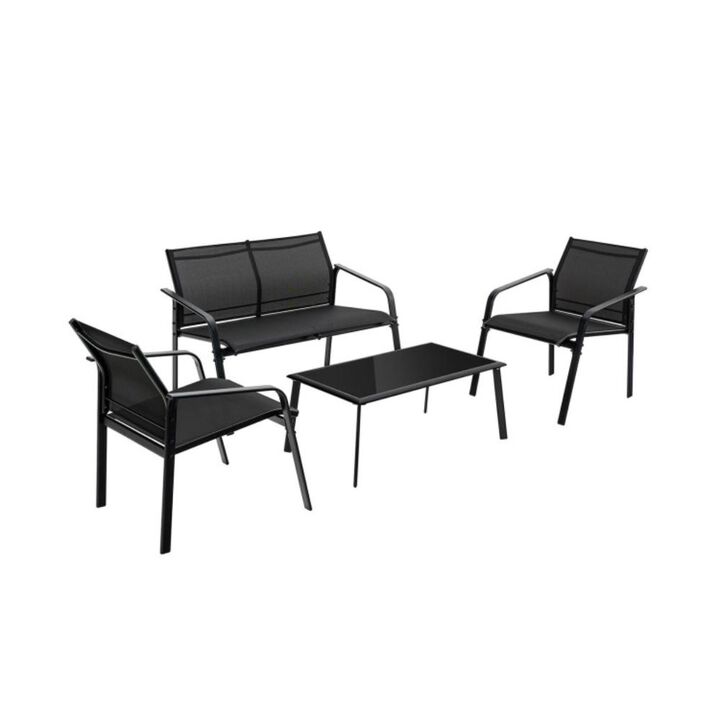 Hivvago 4 Pieces Patio Furniture Set with Armrest Loveseat Sofas and Glass Table Deck