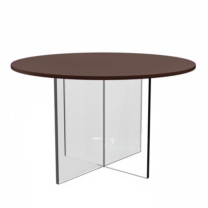 LeisureMod Coffee Table with Round Tabletop and Sturdy Acrylic Cross Base – Modern Accent Table for Living Room, Office, and Contemporary Spaces – Valore Series
