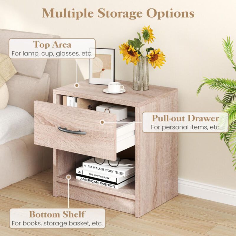 Hivvago Bedside Table Nightstand with Drawer and Open Storage Shelf