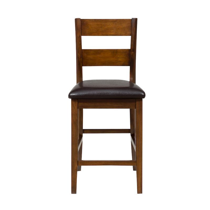Jofran Rustic Brown Counter Height Table and Four Faux Leather Stools- Warm Brown
