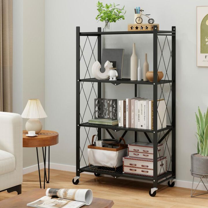 Hivvago 4-Tier Foldable Storage Shelf Collapsible Storage Rack with Lockable Wheels