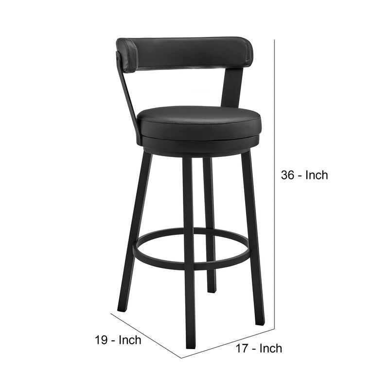 Emma 26 Inch Modern Counter Stool Chair, Vegan Faux Leather, Swivel, Black - Benzara
