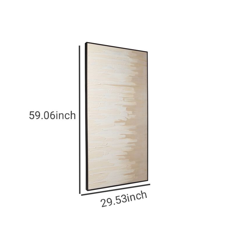 Rectangular Canvas Wall Art with Abstract Design, Beige and Off White-Benzara image number 5