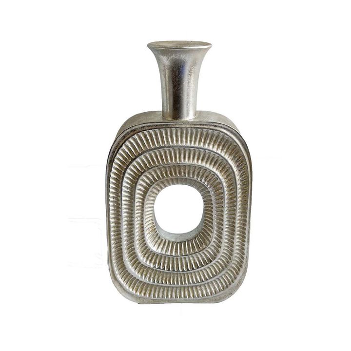 Peny Decorative Flower Vase, 22 Inch, Narrow Neck, Silver Resin Base