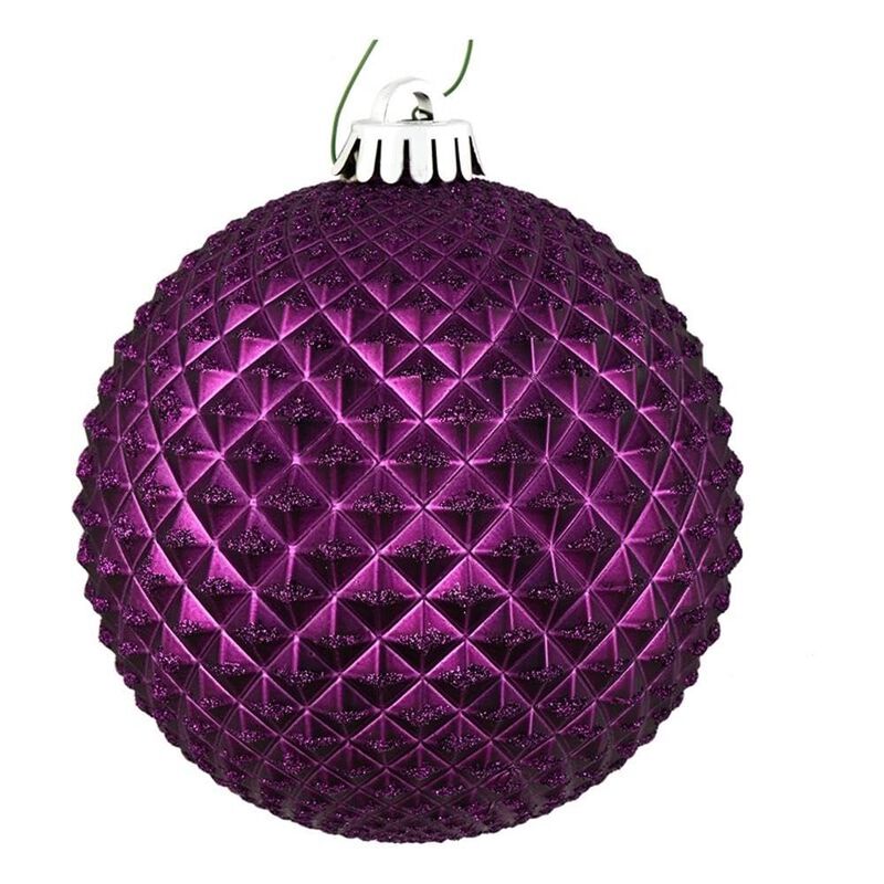 Vickerman 4" Plastic Durian Glitter Ball Ornaments in Plum Purple (Set of 6) image number 0