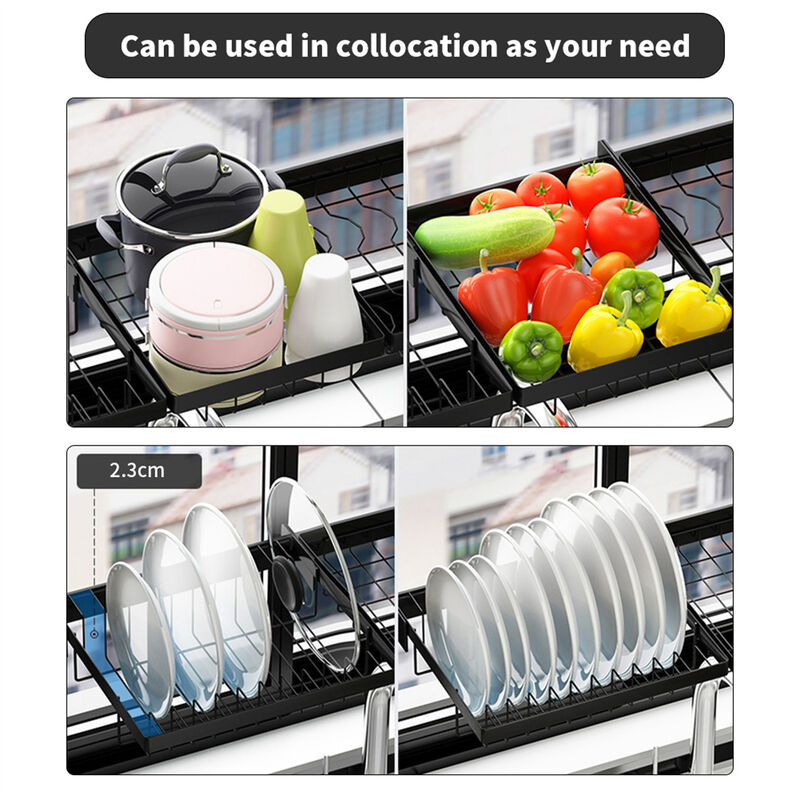 2-Tiers Adjustable Large Capacity Dish Drying Rack Over-The-Sink Space-Saving image number 9