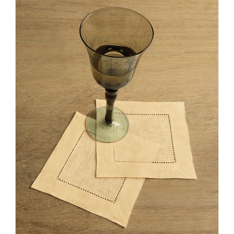 Solino Home 100% Pure Linen Cocktail Napkins 6 x 6 Inch Set of 12 - Classic Hemstitch