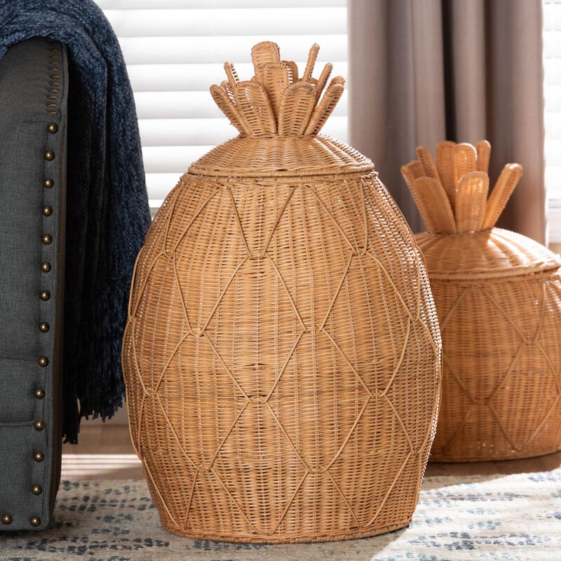 bali & pari Pelham Natural Rattan Laundry Hamper - Handwoven Wicker Storage Basket for Laundry Room, Bathroom, or Bedroom Organization image number 4