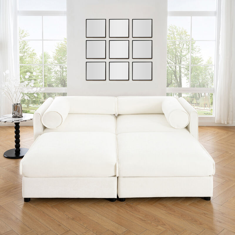 Merax Chenille Loveseat Sofa with 2 Ottomans and Hidden Storage