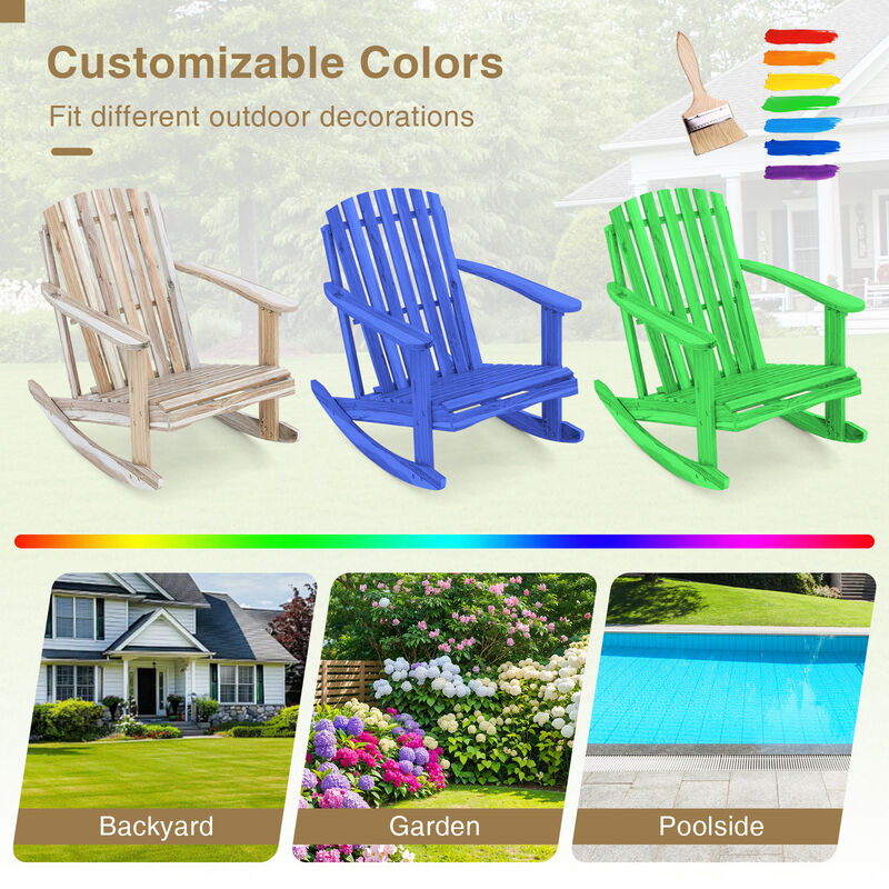 Natural Wood Adirondack Rocking Chair with Fanned Back Design image number 4