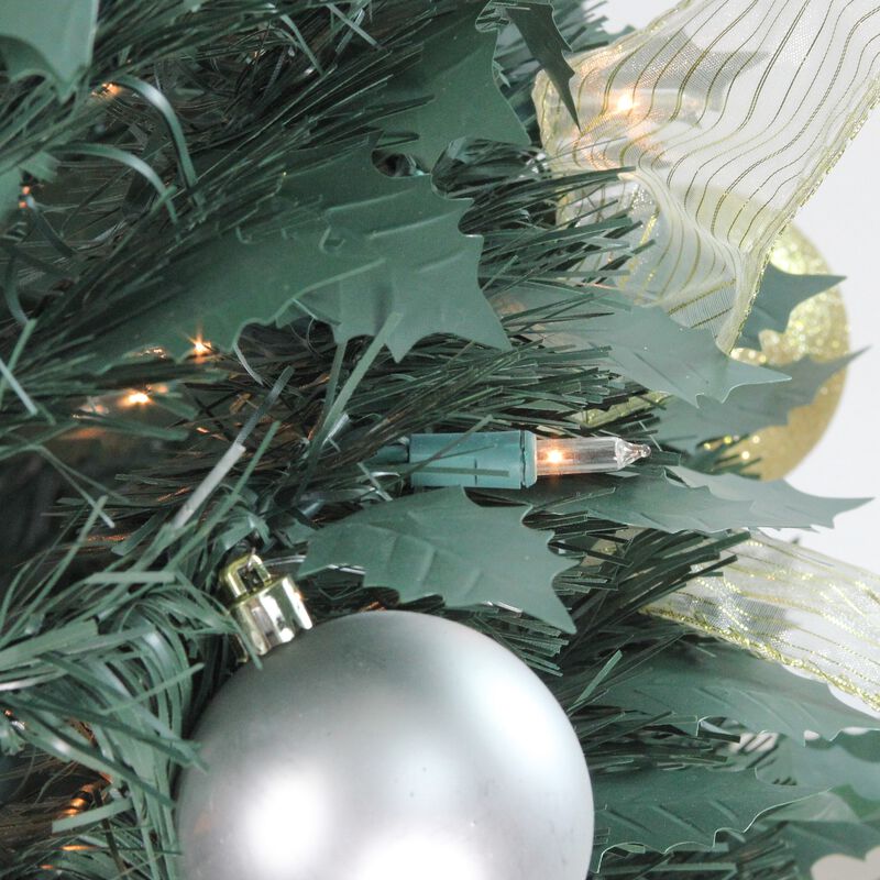 6' Pre-Lit Silver and Gold Pre-Decorated Pop-Up Artificial Christmas Tree  Clear Lights