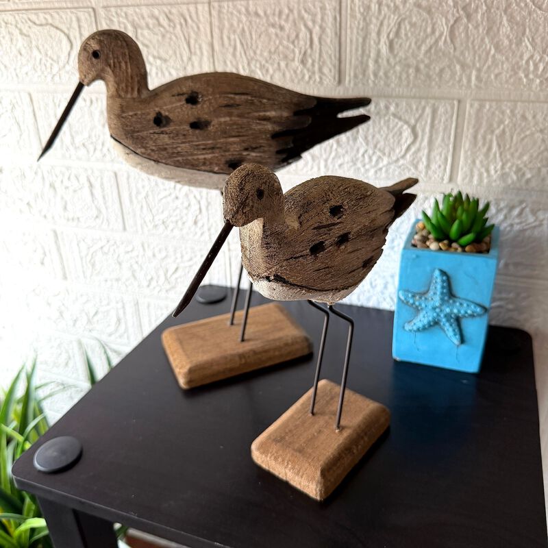 Set Of 2 Weathered Wood Sea Bird Statues Coastal Table Decor 1075 In image number 5