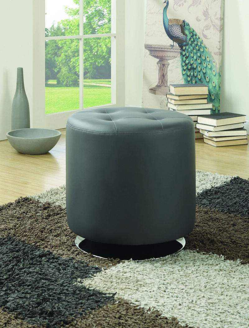 Contemporary Grey Round Ottoman image number 0