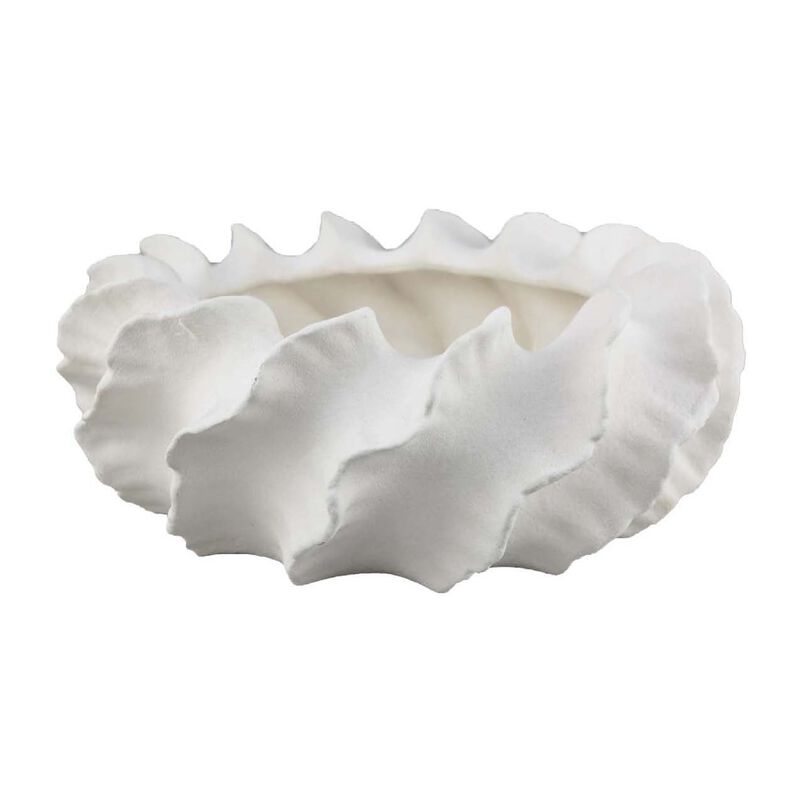 Velz Decorative Planter, 16 Inch Wavy Edge, Matte White Ceramic
