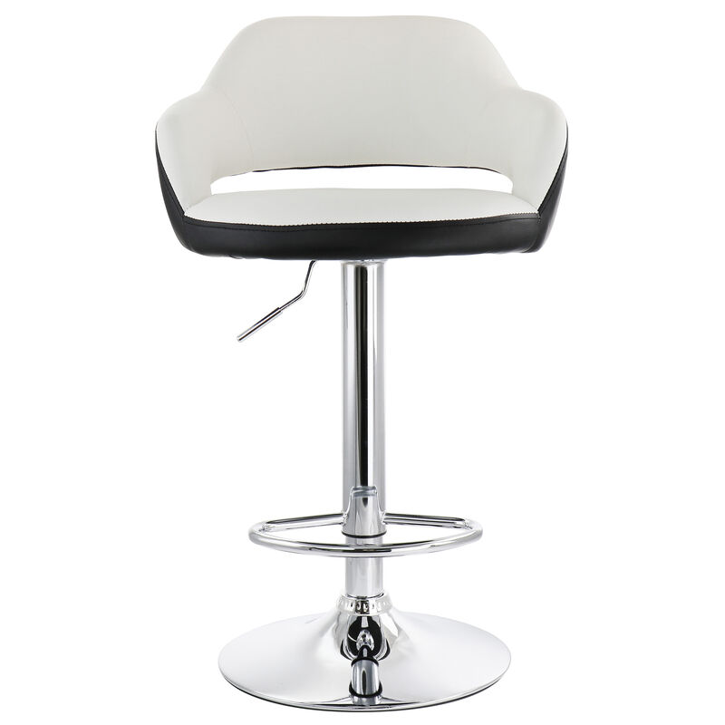 Elama 2 Piece Adjustable Faux Leather Bar Stool in White with Black Trim and Chrome Base