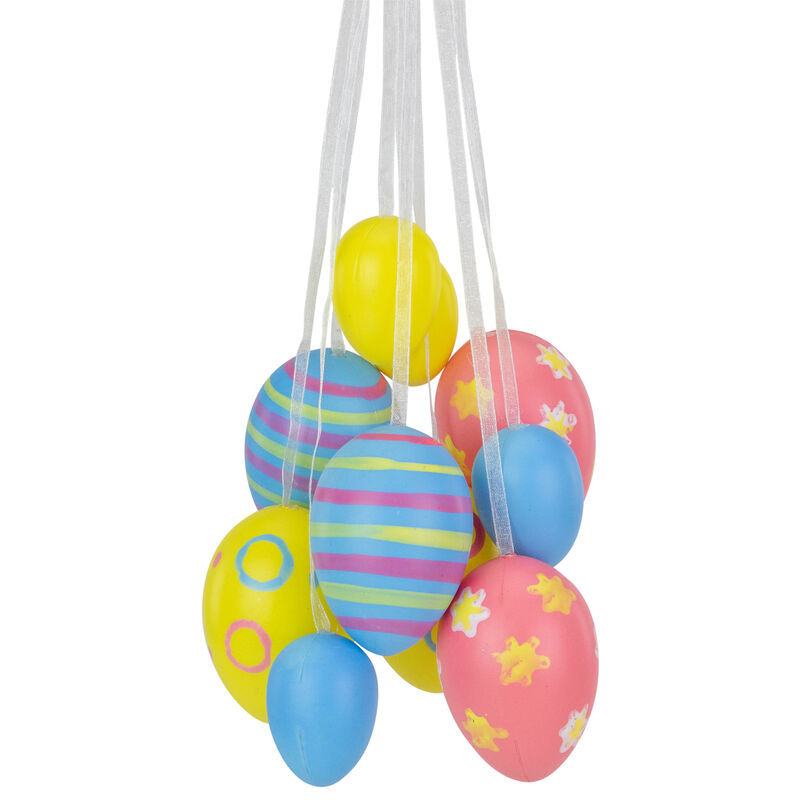 11.75" Pastel Yellow  Blue and Pink Floral Striped Spring Easter Egg Cluster Hanging Decoration