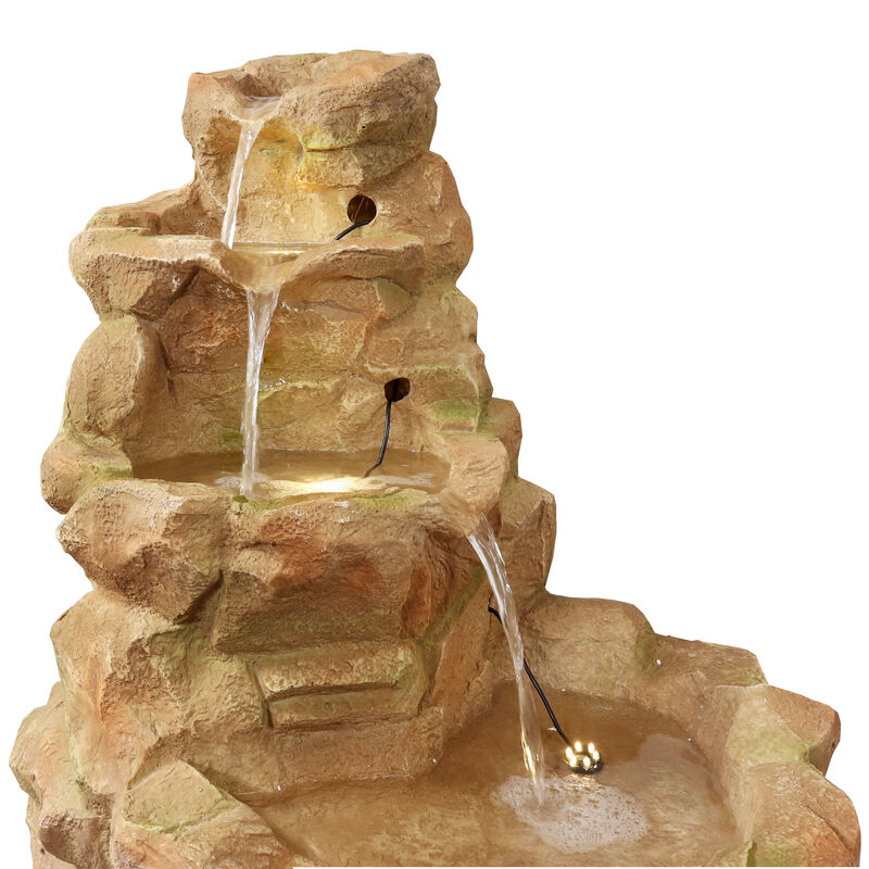 Sunnydaze Lighted Stone Springs Waterfall Fountain with LED Lights - 42 in