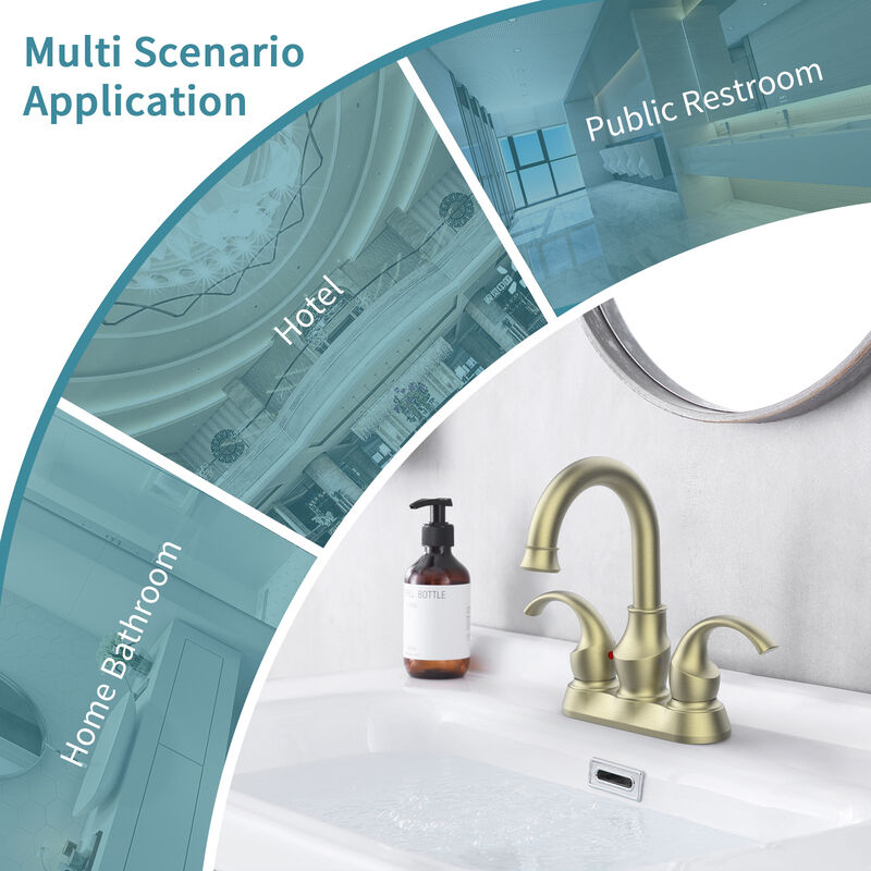 360° Swivel Spout Bathroom Faucet 2-Handle Centerset with Supply Hoses