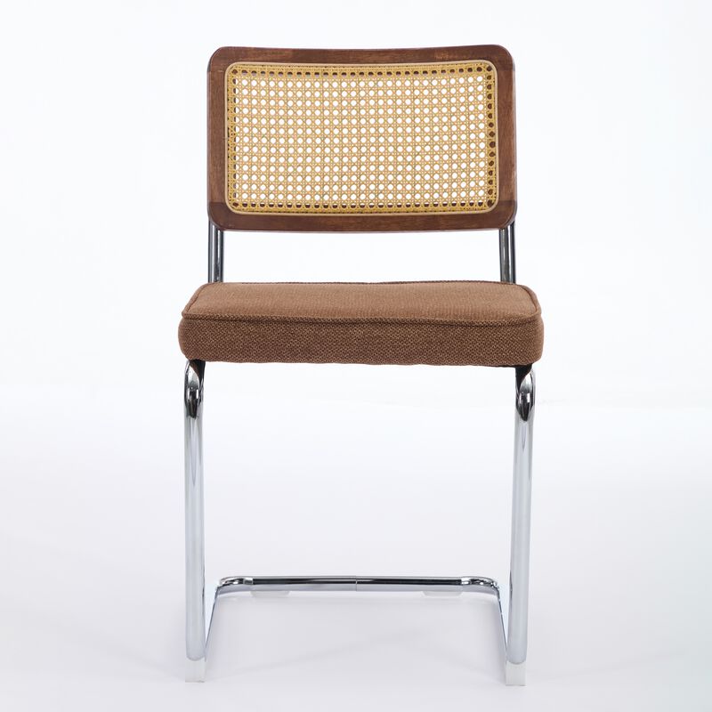 Whisen 2-Piece Mid Century Dining Chairs, Linen Upholstered with Cane Back & Chrome Base, Cantilever Design for Kitchen image number 0