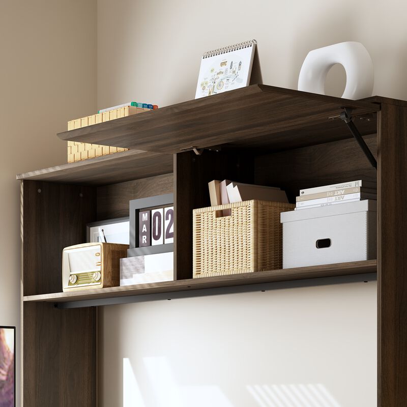 FUFU&GAGA L-Shaped Standing Desk with Hutch &ndash; Adjustable Height Computer Desk with Storage Drawers & Shelves, (63" W x 68.3" H x 63" D), Rustic Brown image number 8