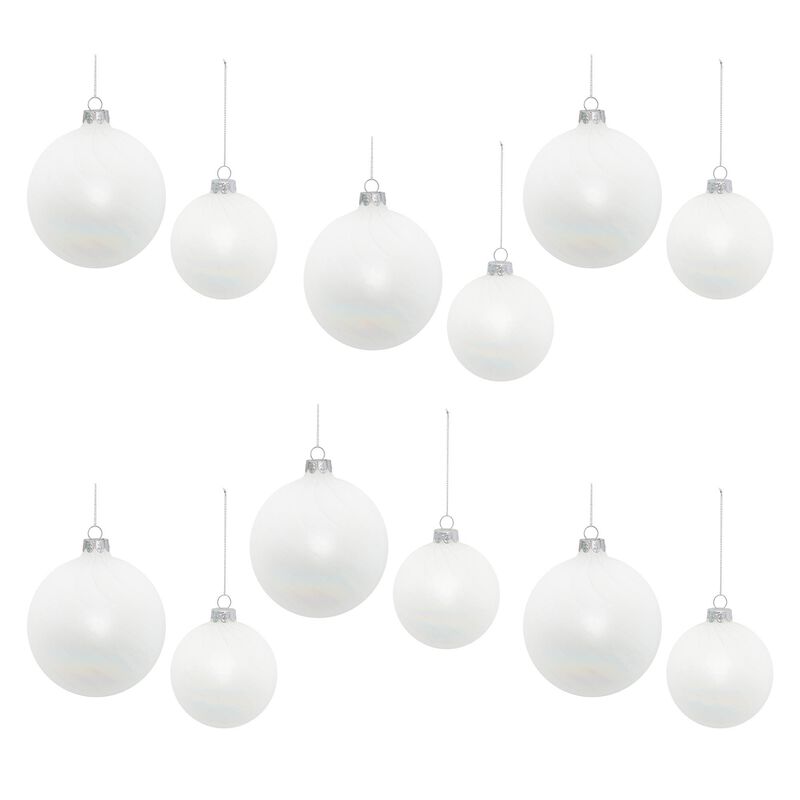 Set of 12 Iridescent Glass Christmas Ornaments – Glossy Holiday Baubles for Tree, Garland, or Mantel Displays