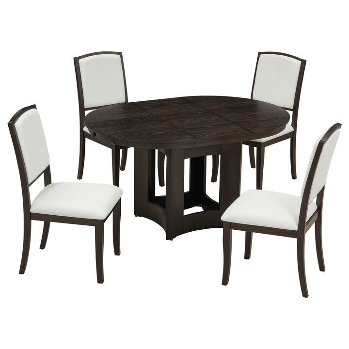 Merax Farmhouse Extendable Round Dining Table Set for 4