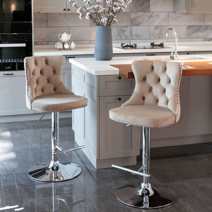 Hivvago Set of 2 Modern Upholstered Tufted Velvet Armless Bar Stools with Chrome Details