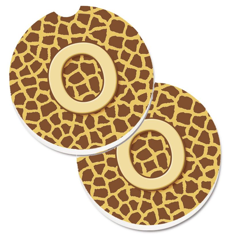 Caroline's Treasures Monogram Initial O Giraffe Set of 2 Cup Holder Car Coasters CJ1025-OCARC, 2.56, Multicolor