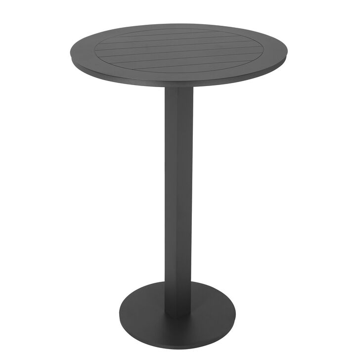 Keli 43 Inch Outdoor Bar Table, Smooth Gray Aluminum, Foldable Design-Benzara