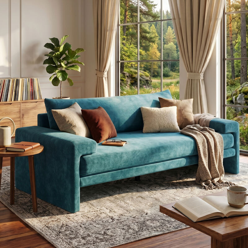 Merax Oversized Deep Seat Chenille 3-Seater Sofa with Wide Padded Armrests image number 2