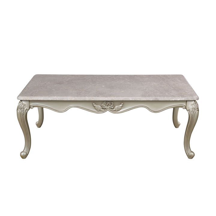 Kerra Cocktail Coffee Table, Beige Marble, Carved Champagne 54 Inch