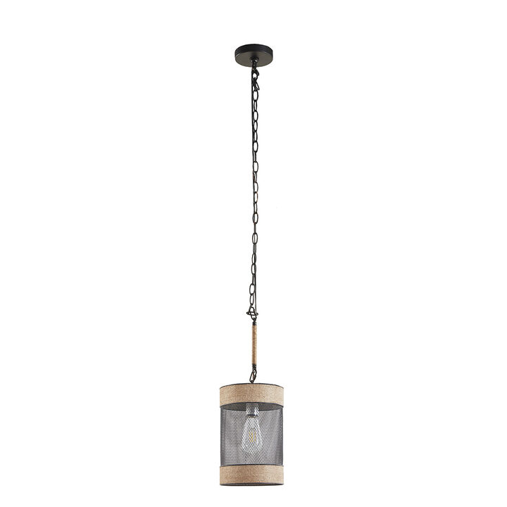 Gracie Mills Manning Coastal Charm Rope and Metal Mesh Cylinder Pendant Light