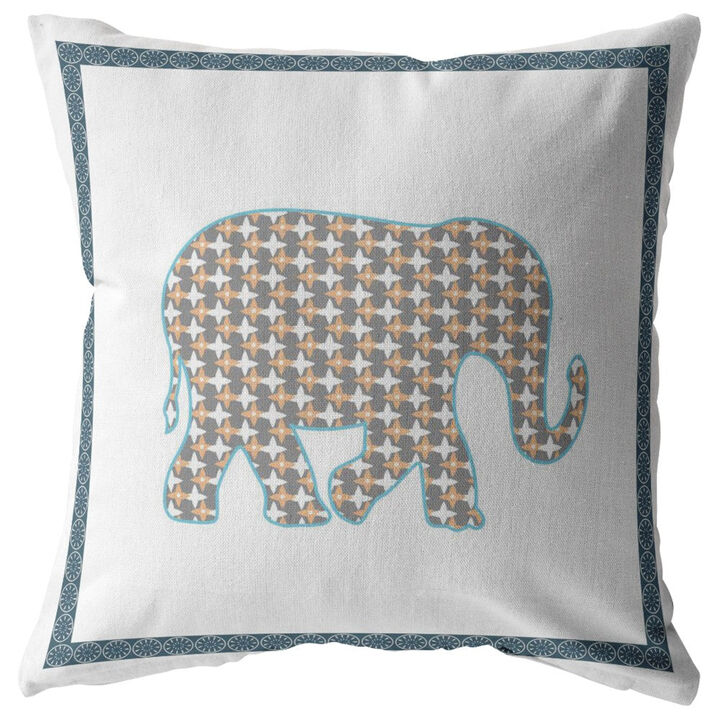 Homezia 18"Gold White Elephant Zippered Suede Throw Pillow