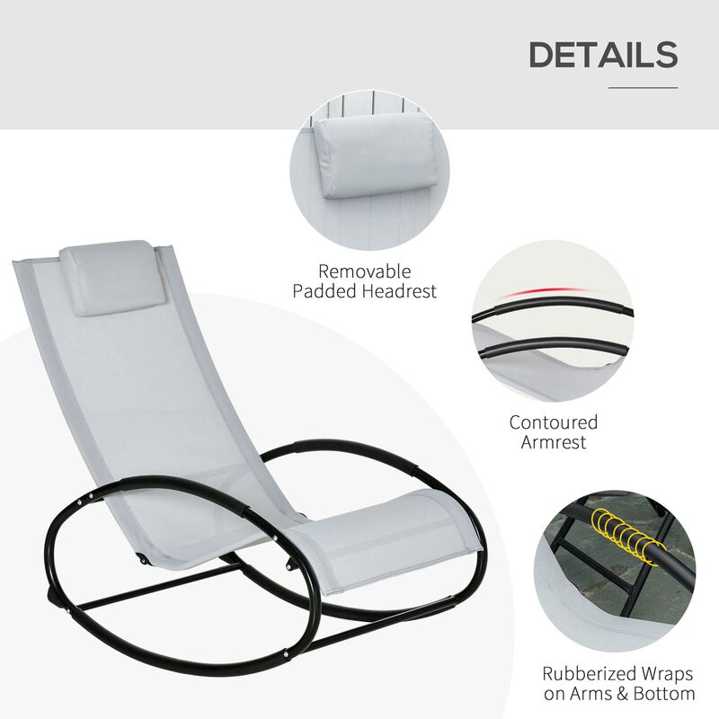 Grey Patio Comfort: Rocking Chaise Lounger with Headrest